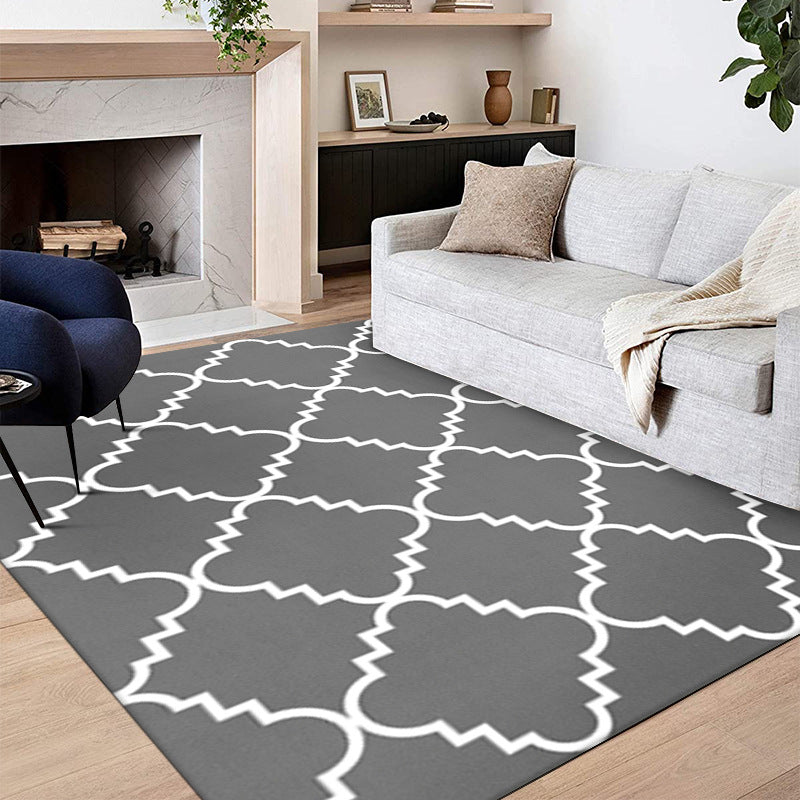 Blue Modern Rug Polyester Geometric Print Area Rug Easy Care Anti-Slip Rug for Drawing Room
