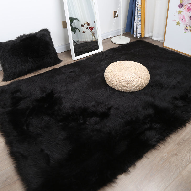 White Solid Color Rug Plush Orlon Area Carpet Easy Care Rug for Living Room