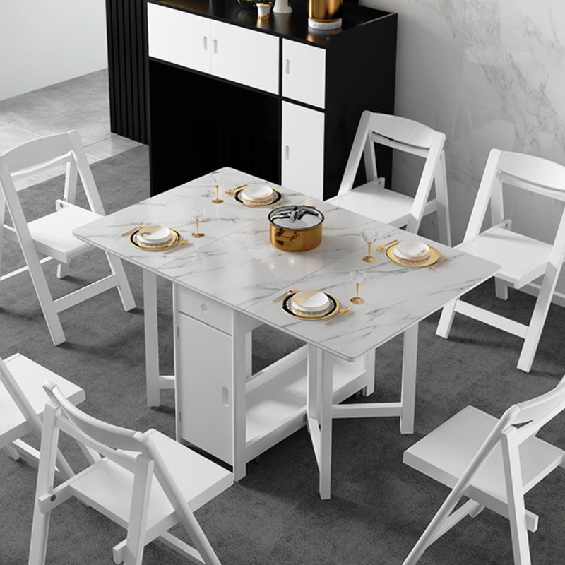 Mesa de comedor blanca de estilo moderno Mesa de comedor rectangular de piedra sinterizada con hojas abatibles