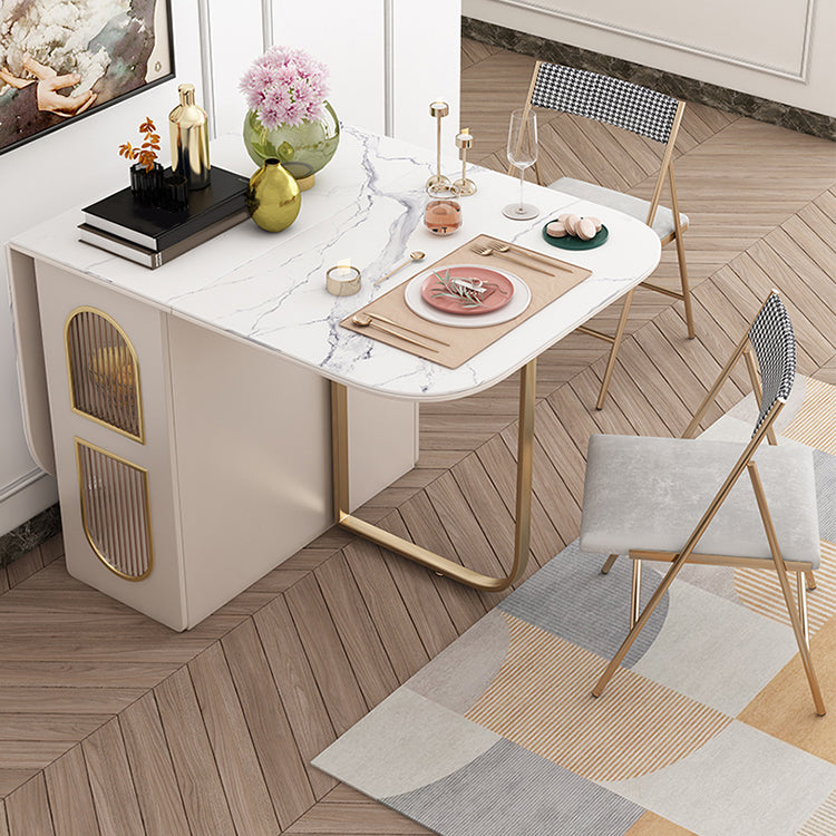 Mesa de comedor rectangular de estilo moderno Mesa de comedor de hojas abatibles de piedra sinterizada blanca de 62,3"