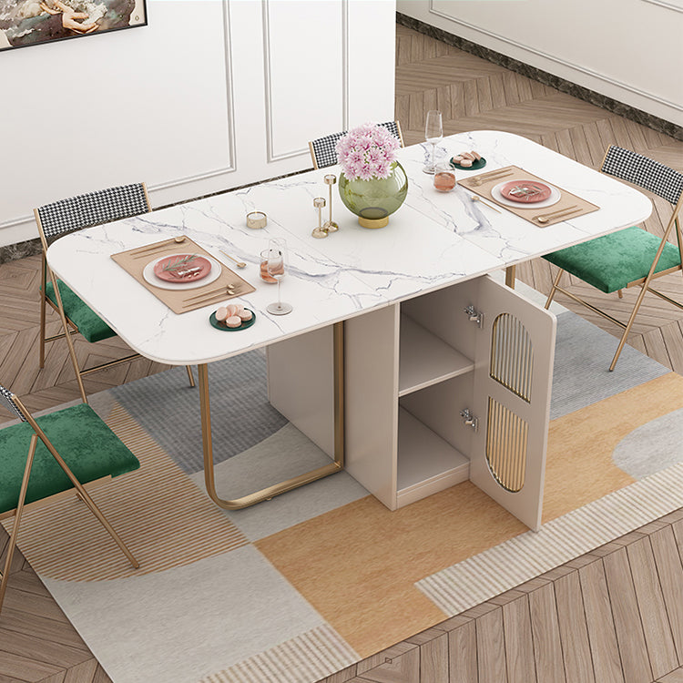 Mesa de comedor rectangular de estilo moderno Mesa de comedor de hojas abatibles de piedra sinterizada blanca de 62,3"