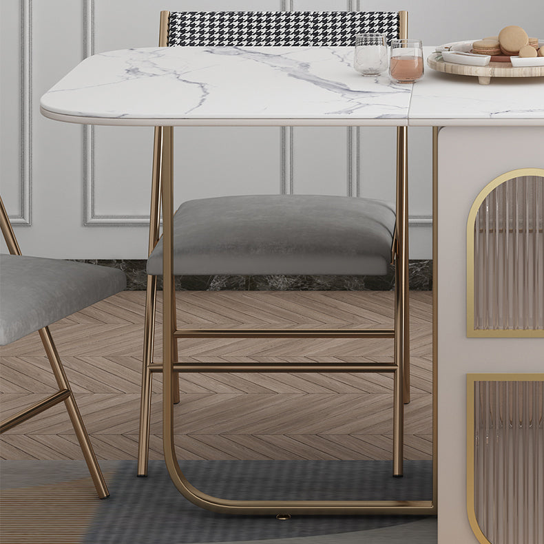 Mesa de comedor rectangular de estilo moderno Mesa de comedor de hojas abatibles de piedra sinterizada blanca de 62,3"