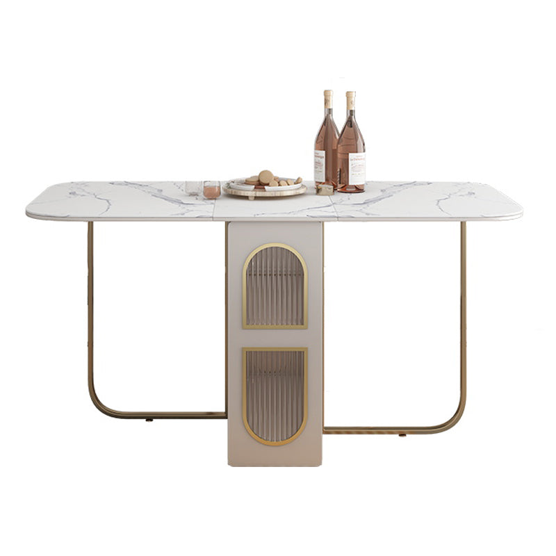 Mesa de comedor rectangular de estilo moderno Mesa de comedor de hojas abatibles de piedra sinterizada blanca de 62,3"