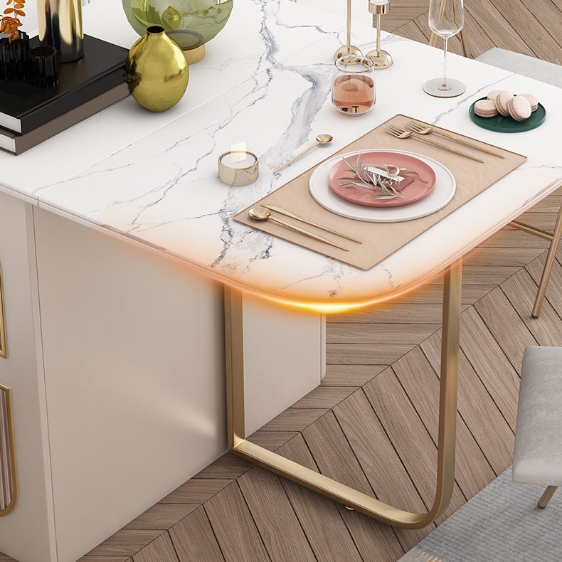 Mesa de comedor rectangular de estilo moderno Mesa de comedor de hojas abatibles de piedra sinterizada blanca de 62,3"