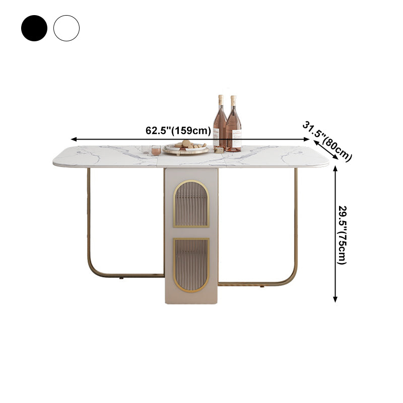 Mesa de comedor rectangular de estilo moderno Mesa de comedor de hojas abatibles de piedra sinterizada blanca de 62,3"