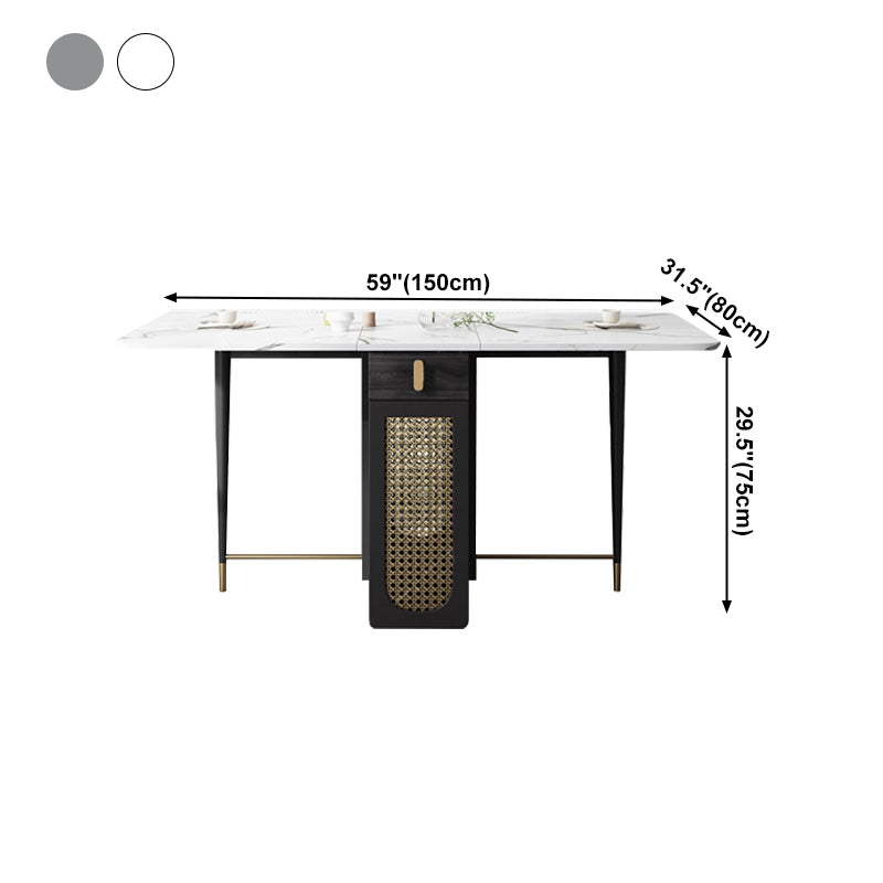 59'' Foldable Sintered Stone Top Dining Table Modern Rectangle Table with Trestle Base