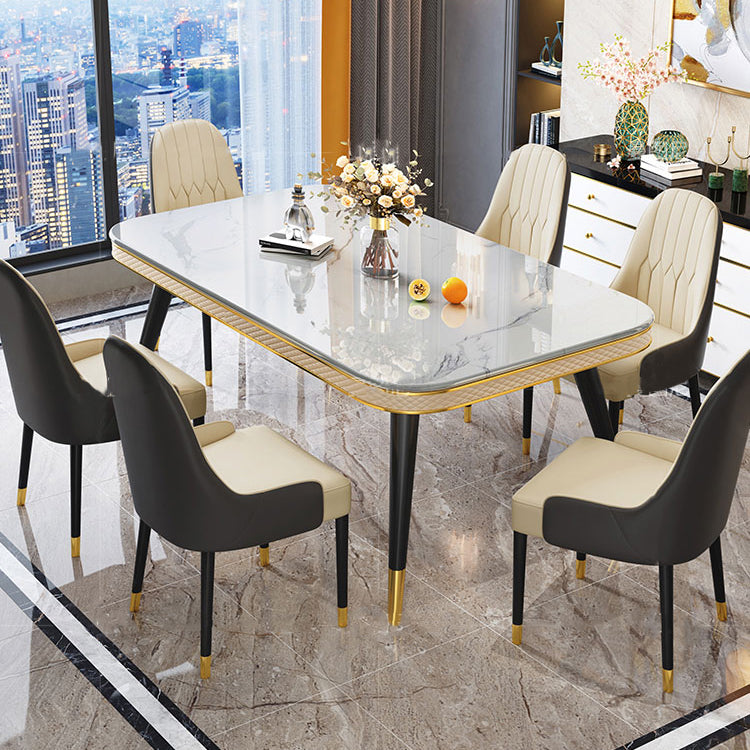 Table à manger en marbre Style de luxe Table rectangulaire à 4 pieds pour salle à manger