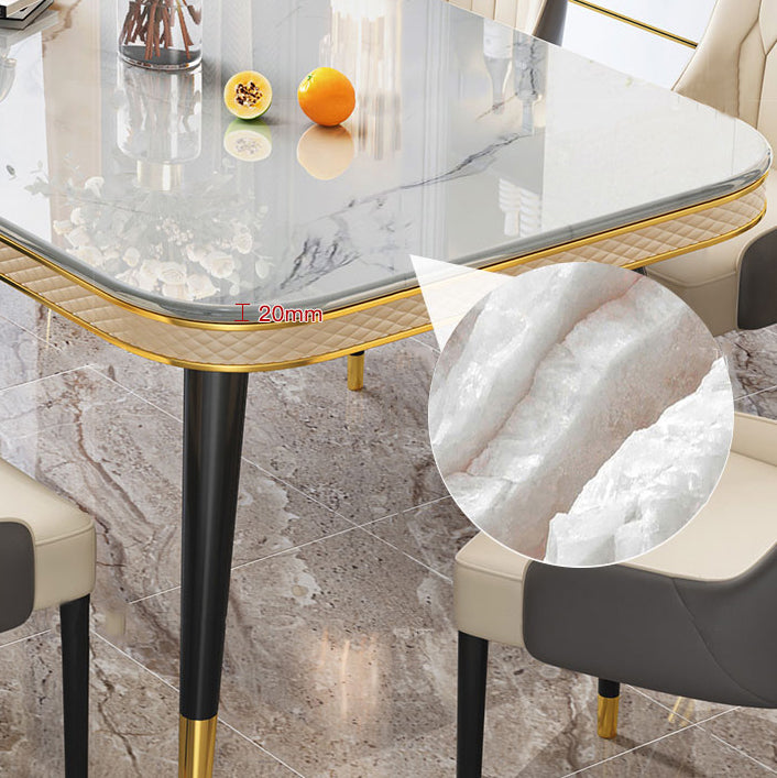 Table à manger en marbre Style de luxe Table rectangulaire à 4 pieds pour salle à manger