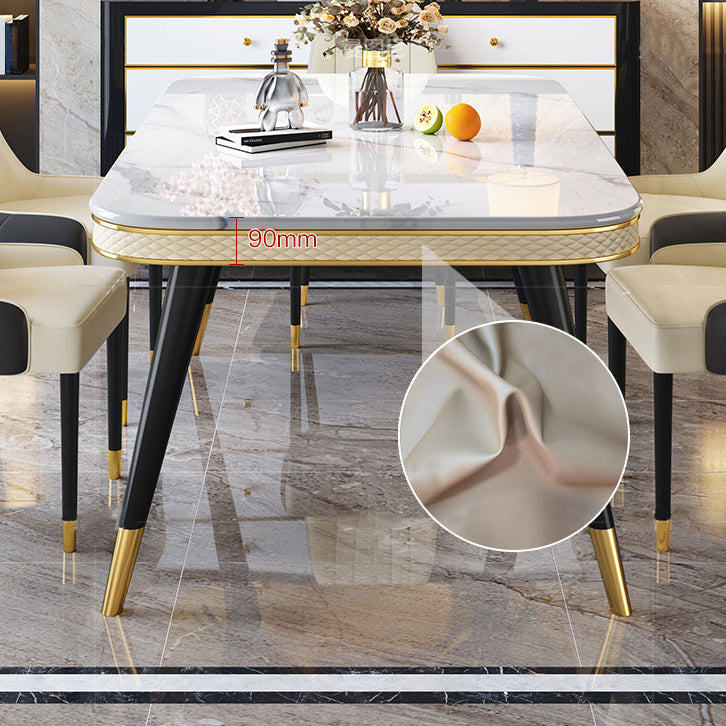 Table à manger en marbre Style de luxe Table rectangulaire à 4 pieds pour salle à manger
