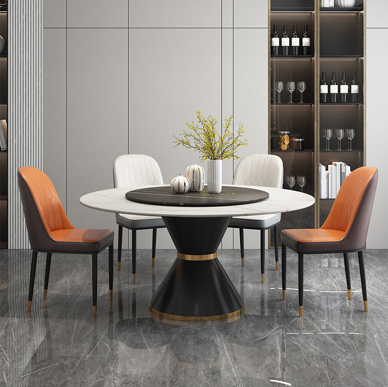 Mesa de comedor de lujo tradicional, mesa rectangular de piedra sinterizada con base de pedestal