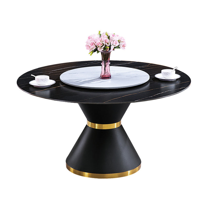 Mesa de comedor de lujo tradicional, mesa rectangular de piedra sinterizada con base de pedestal
