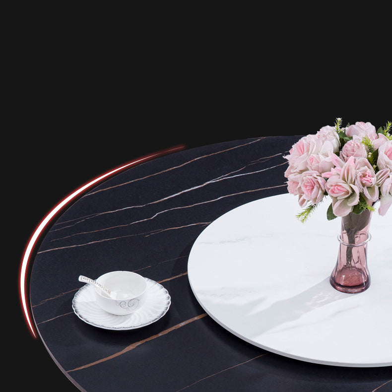 Mesa de comedor de lujo tradicional, mesa rectangular de piedra sinterizada con base de pedestal
