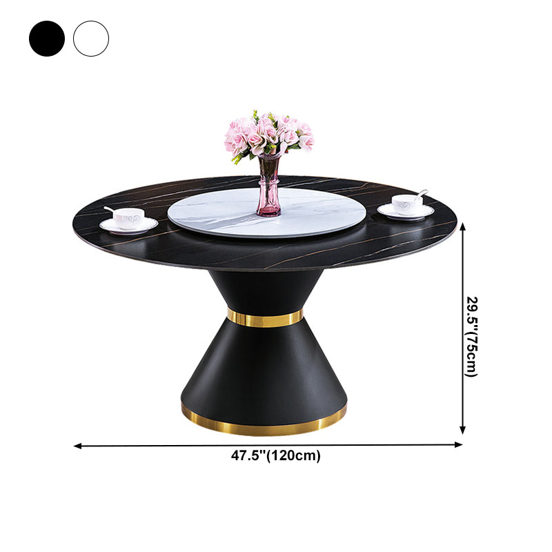 Mesa de comedor de lujo tradicional, mesa rectangular de piedra sinterizada con base de pedestal