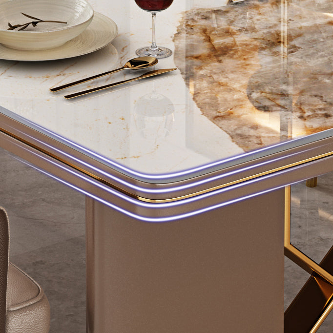 Luxury Sintered Stone Top Dining Table in White Rectangle Table with Double Pedestal
