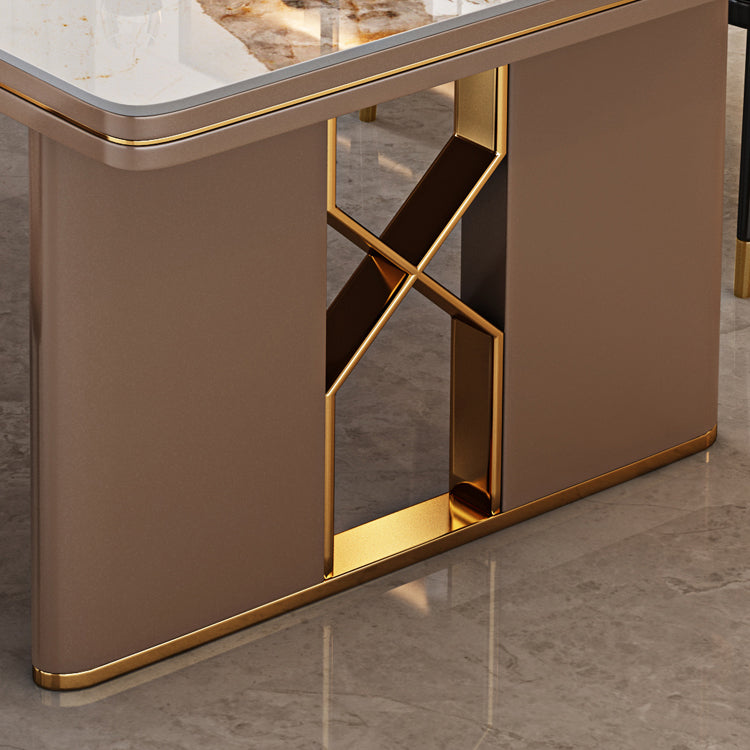 Luxury Sintered Stone Top Dining Table in White Rectangle Table with Double Pedestal