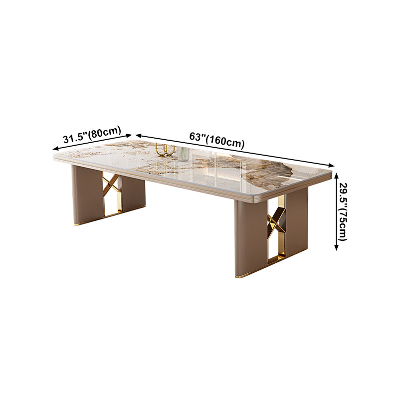 Luxury Sintered Stone Top Dining Table in White Rectangle Table with Double Pedestal