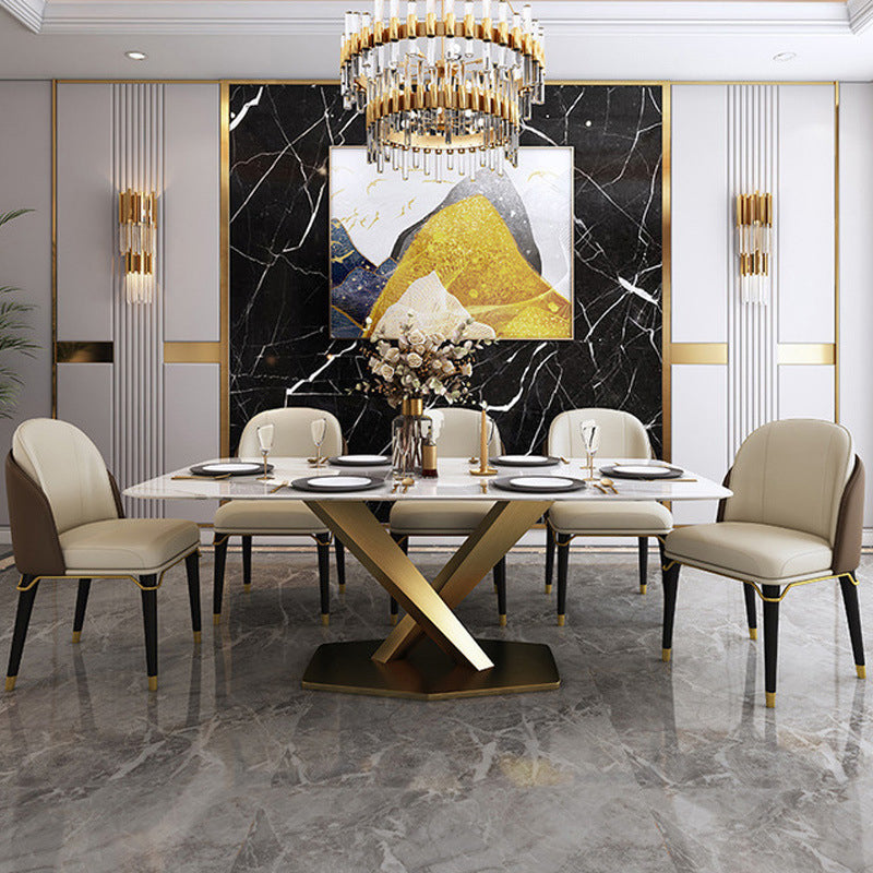 Rectangle Traditional Luxury Dining Table Sintered Stone Table with Gold Pedestal Base