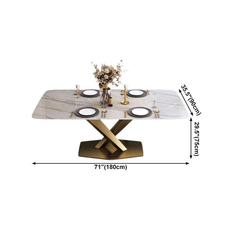 Rectangle Traditional Luxury Dining Table Sintered Stone Table with Gold Pedestal Base