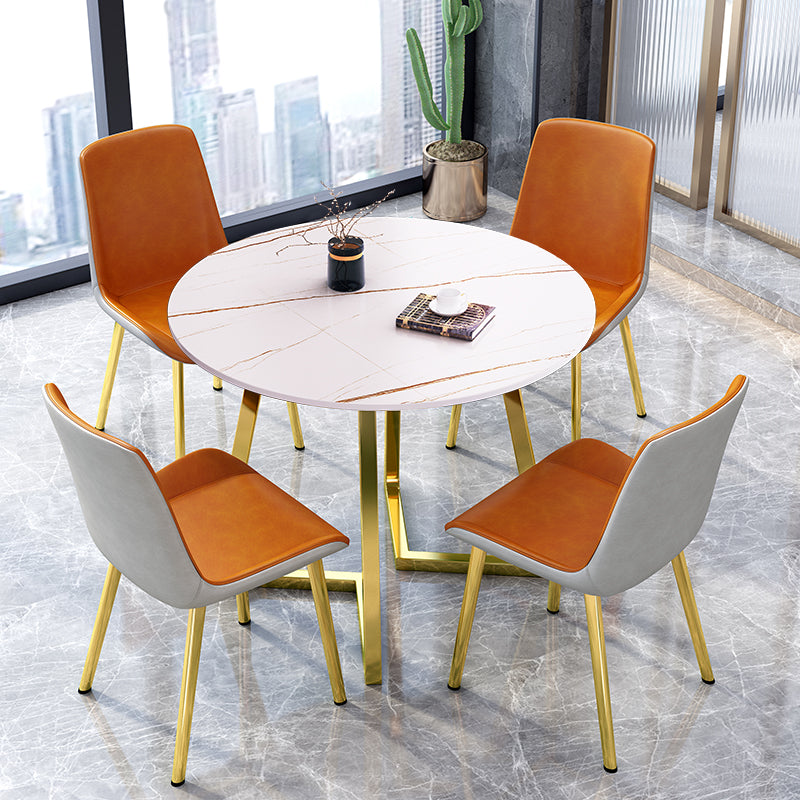 Round Traditional Luxury Dining Table Sintered Stone Table with Double Pedestal,31.5"L x 29.5"H