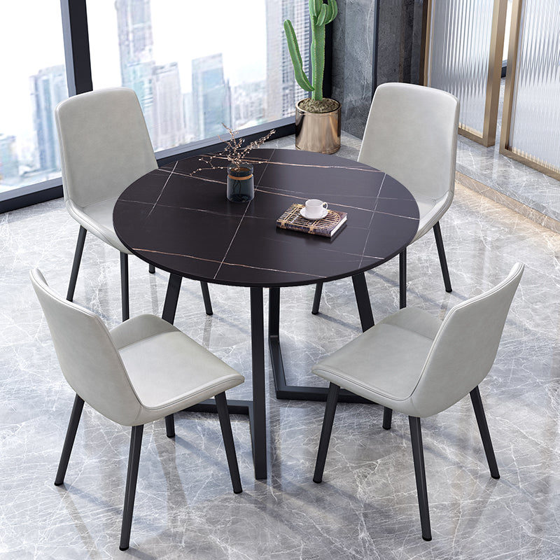Round Traditional Luxury Dining Table Sintered Stone Table with Double Pedestal,31.5"L x 29.5"H