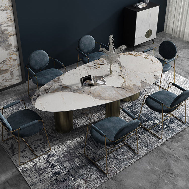 Oval Traditional Luxury Dining Table White Sintered Stone Table with 3 Gold Legs