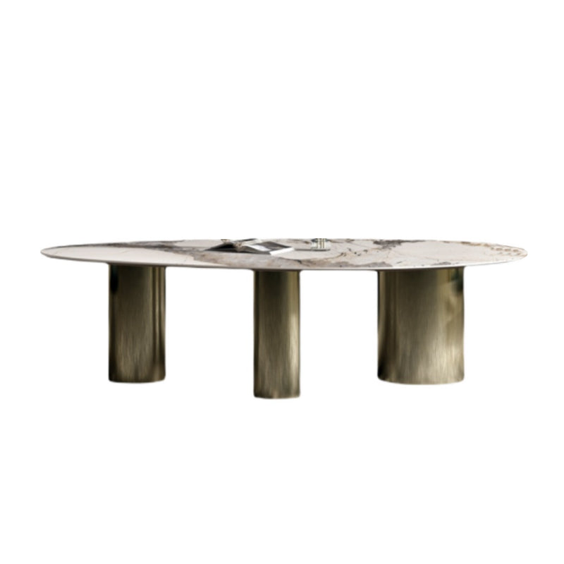 Oval Traditional Luxury Dining Table White Sintered Stone Table with 3 Gold Legs