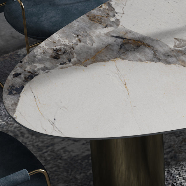 Oval Traditional Luxury Dining Table White Sintered Stone Table with 3 Gold Legs