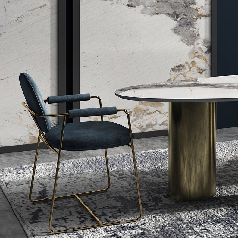 Oval Traditional Luxury Dining Table White Sintered Stone Table with 3 Gold Legs