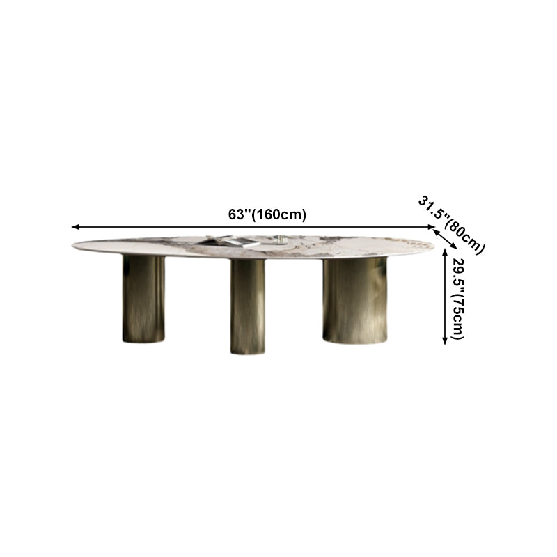 Oval Traditional Luxury Dining Table White Sintered Stone Table with 3 Gold Legs