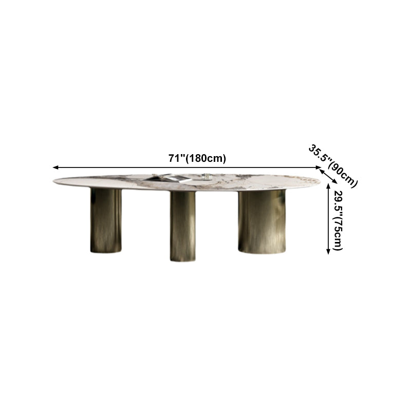 Oval Traditional Luxury Dining Table White Sintered Stone Table with 3 Gold Legs