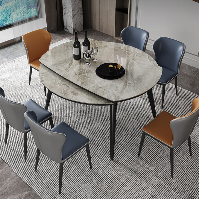 Sintered Stone Top Extendable Round Table for Restaurant Modern Dining Table with Black 4 Legs