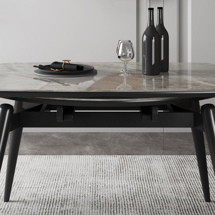 Sintered Stone Top Extendable Round Table for Restaurant Modern Dining Table with Black 4 Legs