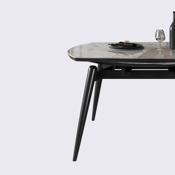 Sintered Stone Top Extendable Round Table for Restaurant Modern Dining Table with Black 4 Legs