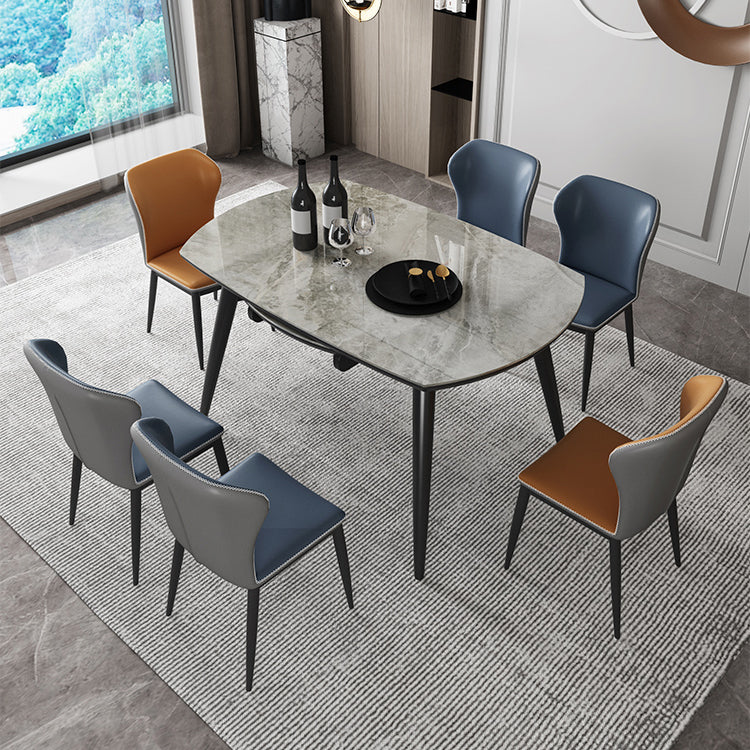 Sintered Stone Top Extendable Round Table for Restaurant Modern Dining Table with Black 4 Legs