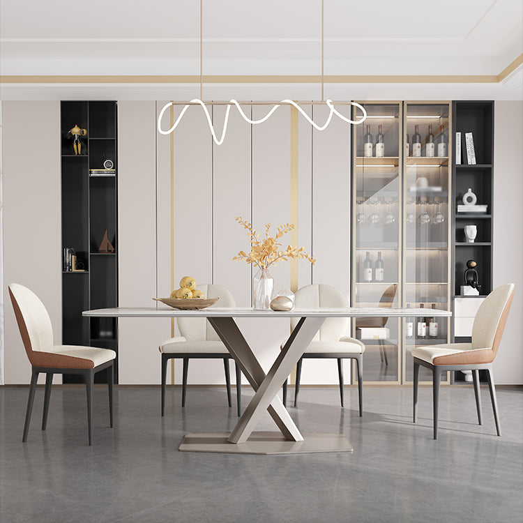 Glam Standard Sintered Stone Tisch Rechteck weißer Esstisch mit Sockelbasis