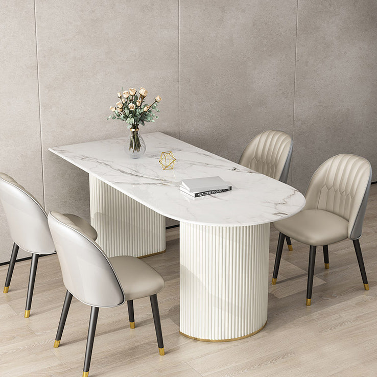 Zeitgenössischer Stil Stein Esstisch Doppelte Sockel Basis Freiformtisch für Zuhause