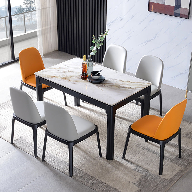 Mesa de comedor de piedra sinterizada de mediados de siglo 4 patas de madera de goma mesa de rectángulo de madera de caucho para casa
