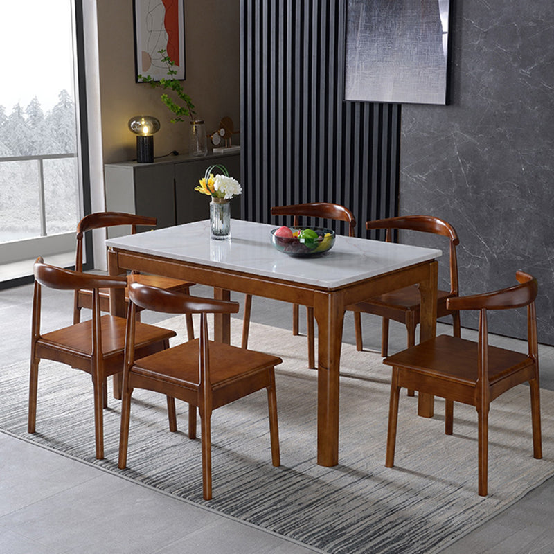 Mesa de comedor de piedra sinterizada de mediados de siglo 4 patas de madera de goma mesa de rectángulo de madera de caucho para casa