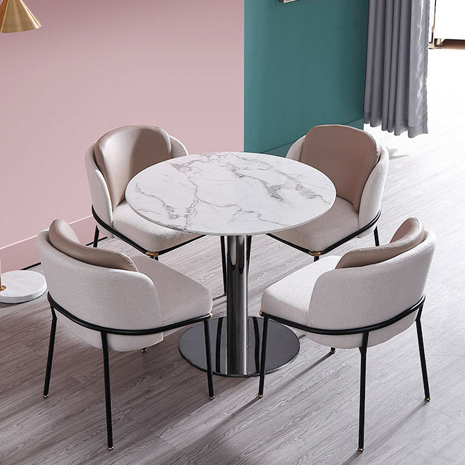 Metal Traditional Luxury Round Dining Table Marble Indoor Table Top with Pedestal Base