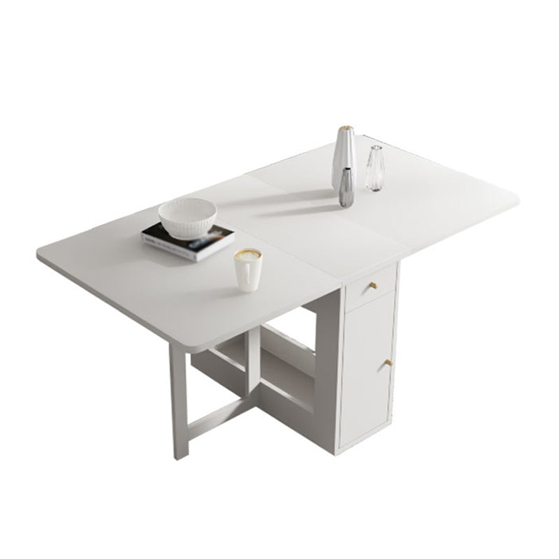 Foldable Artificial Wood Table in White Medieval Modern Rectangle Table with Trestle Base