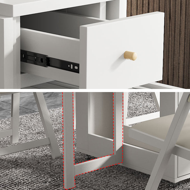 Foldable Artificial Wood Table in White Medieval Modern Rectangle Table with Trestle Base