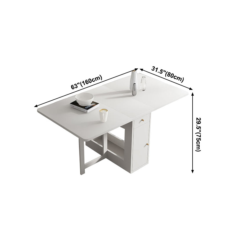 Foldable Artificial Wood Table in White Medieval Modern Rectangle Table with Trestle Base