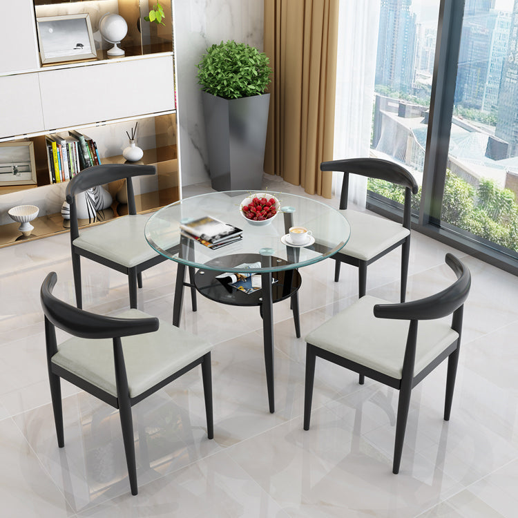Moderne glazen eettafel 31.5 "Ronde eettafel met zwart frame voor huisgebruik