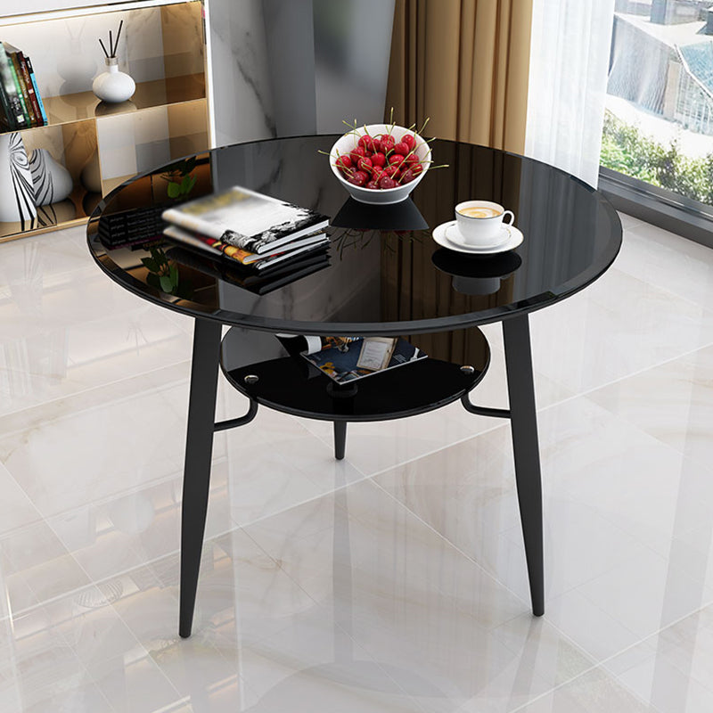 Moderne glazen eettafel 31.5 "Ronde eettafel met zwart frame voor huisgebruik
