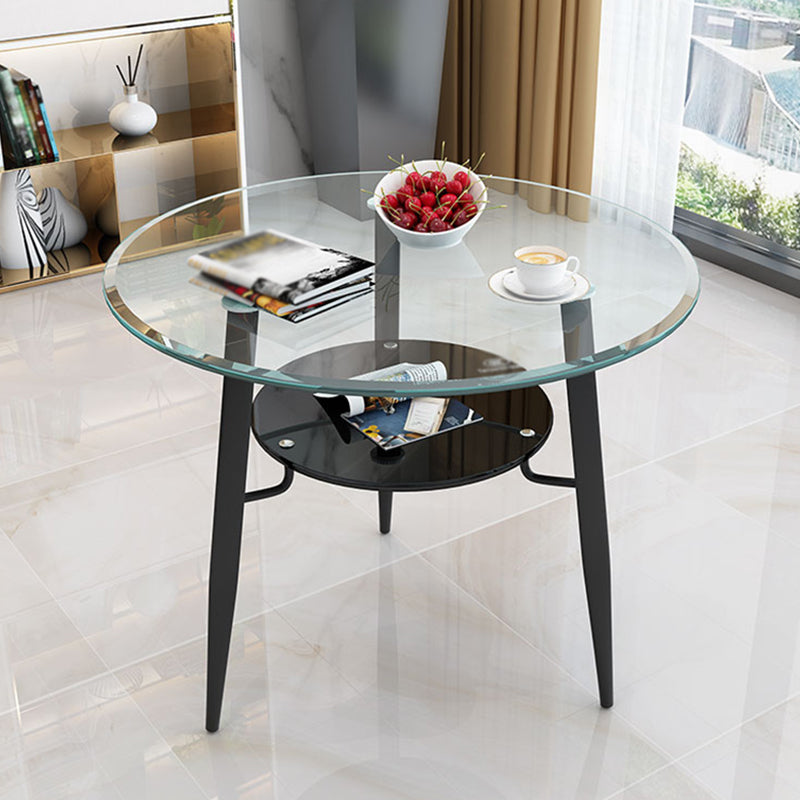 Moderne glazen eettafel 31.5 "Ronde eettafel met zwart frame voor huisgebruik