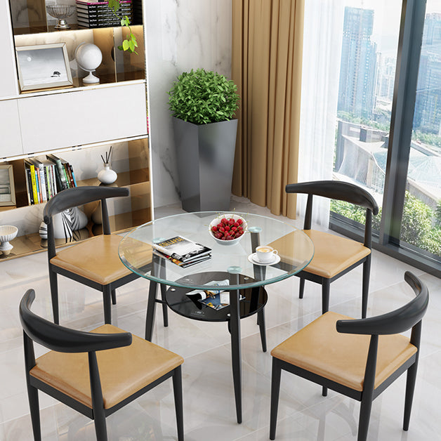 Moderne glazen eettafel 31.5 "Ronde eettafel met zwart frame voor huisgebruik