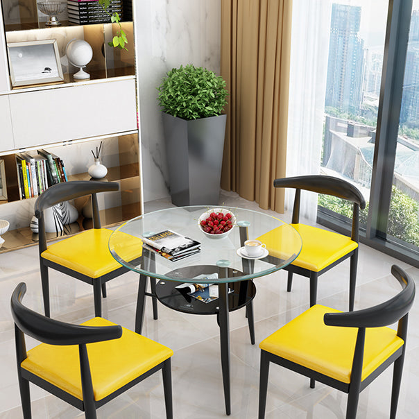 Moderne glazen eettafel 31.5 "Ronde eettafel met zwart frame voor huisgebruik