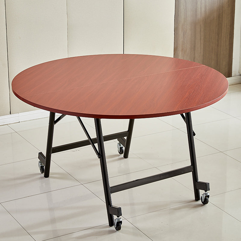 47.2-inch Metal Mid-Century Modern Round Dining Table Wood Top Table for Dining Room