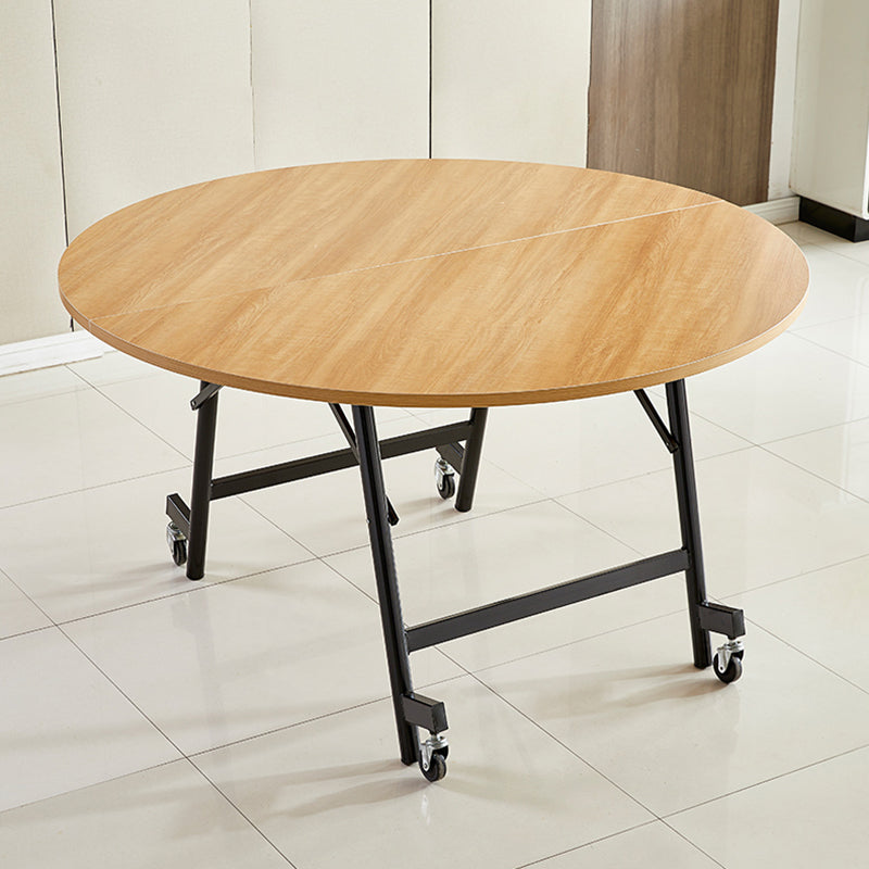 47.2-inch Metal Mid-Century Modern Round Dining Table Wood Top Table for Dining Room