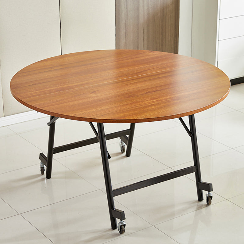 47.2-inch Metal Mid-Century Modern Round Dining Table Wood Top Table for Dining Room